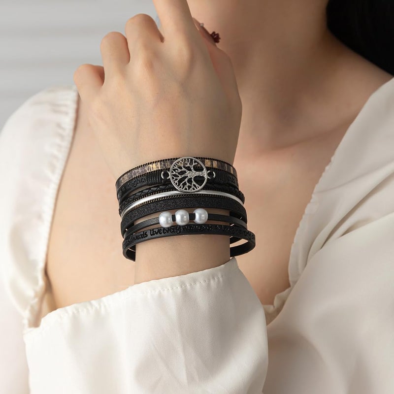 Rantanto Braid Leather Wrap Bracelet Trendy Stackable Crystal Cuff Boho Gold Heart Bracelet Jewelry Gift For Women - Image 3